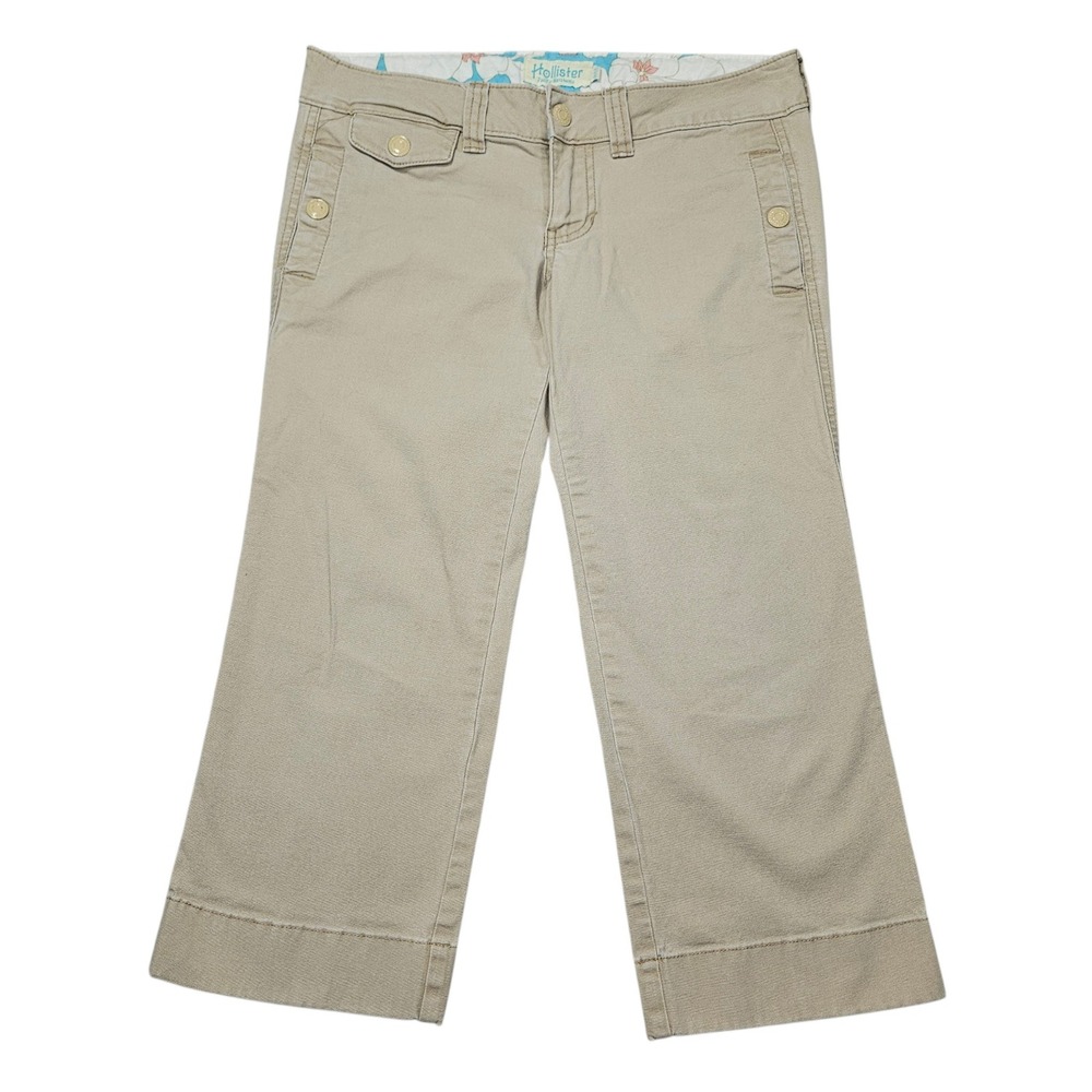 Hollister VTG Y2K Low Rise Cropped Chino Pants Khaki Tan Sz 3